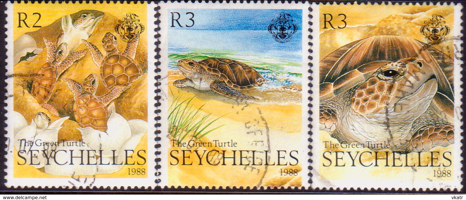 SEYCHELLES 1988 SG #688-90 Part Set Used 3 Stamps Of 4 The Green Turtle - Seychelles (1976-...)