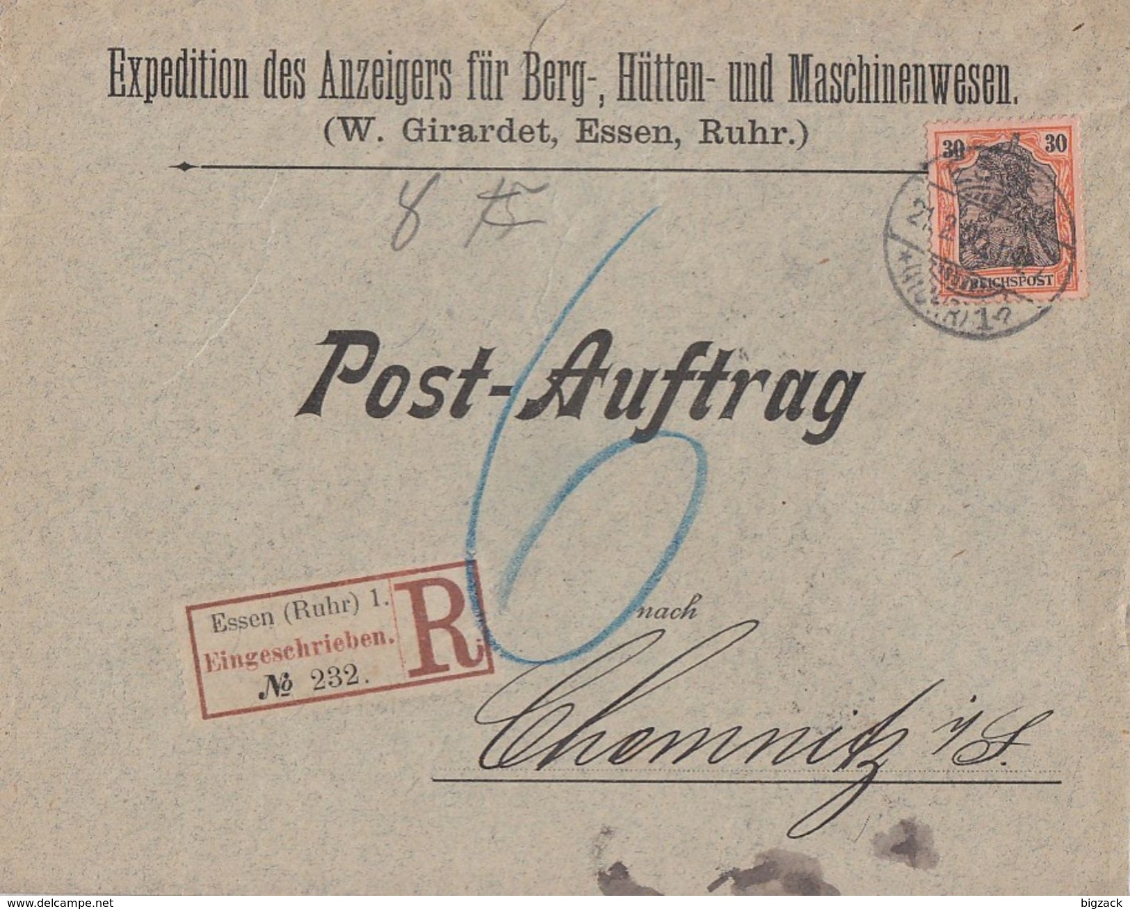 DR R-Brief Postauftrag EF Minr.59 Essen (Ruhr) 21.2.00 - Briefe U. Dokumente