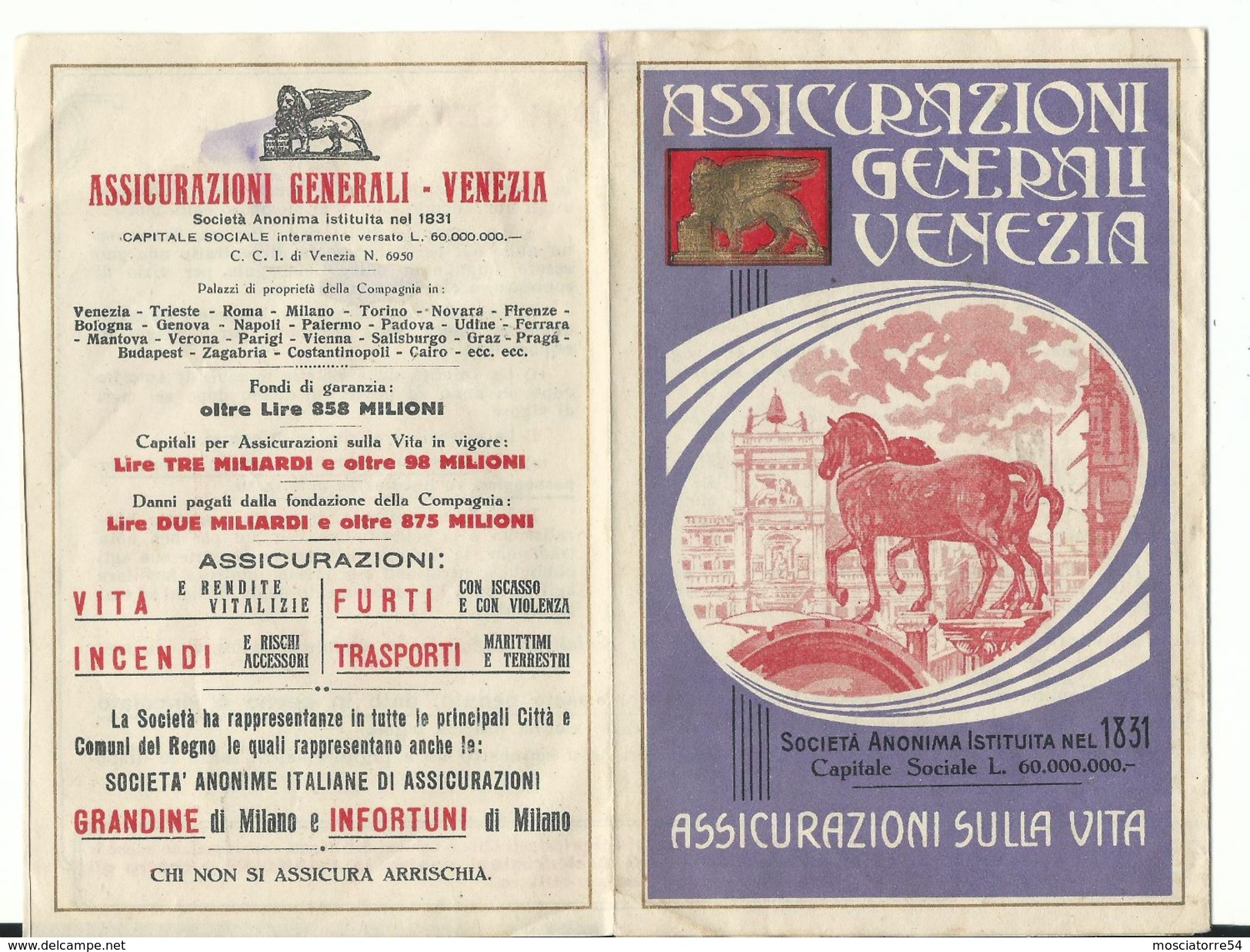 Contratto Assicurazione Sulla Vita - Assicurazioni Generali Venezia - Autres & Non Classés