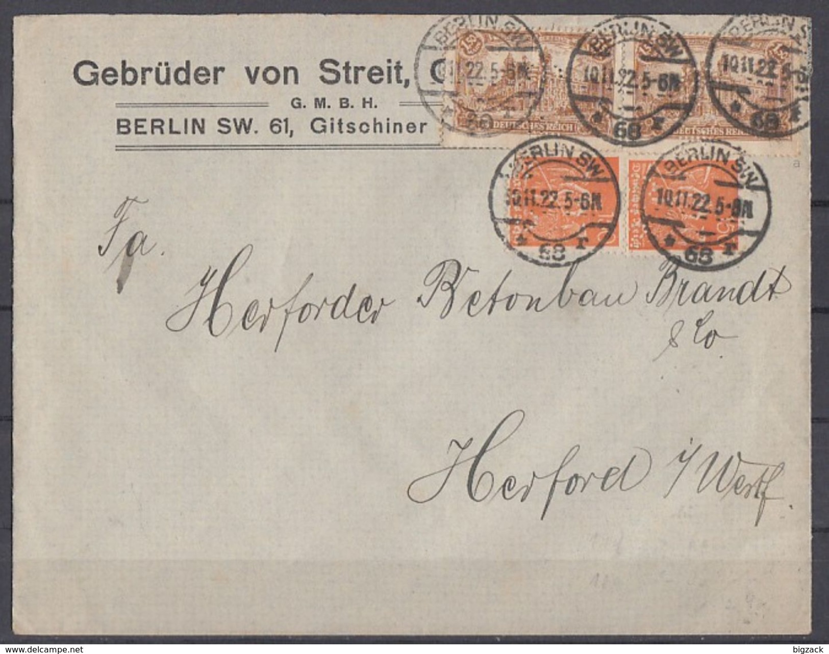 DR Brief Mif Minr.2x 114a, 2x 189 Berlin 10.11.22 Geprüft Perfins Gebrüder Von Streit - Briefe U. Dokumente