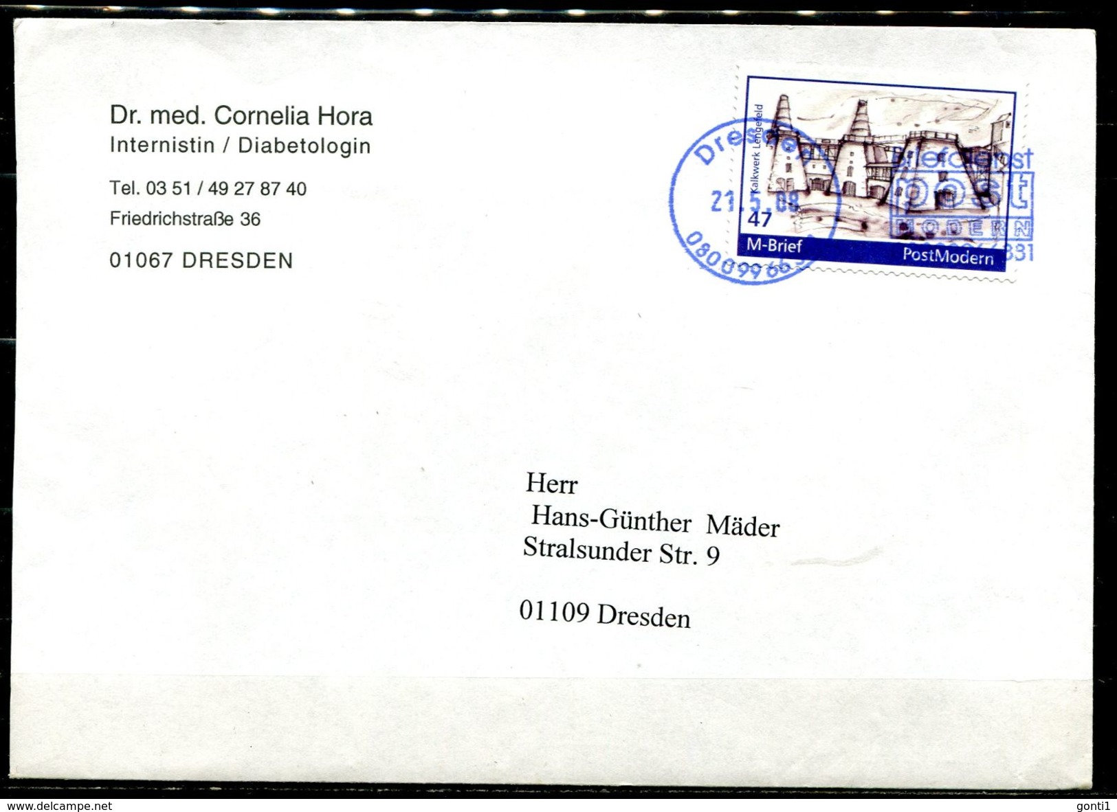 Germany 2008 Privatpost Cover"POST MODERN Mit "Wertzeichen 47 Cent -Kalkwerk Lengefeld" 1 Beleg - Private & Local Mails