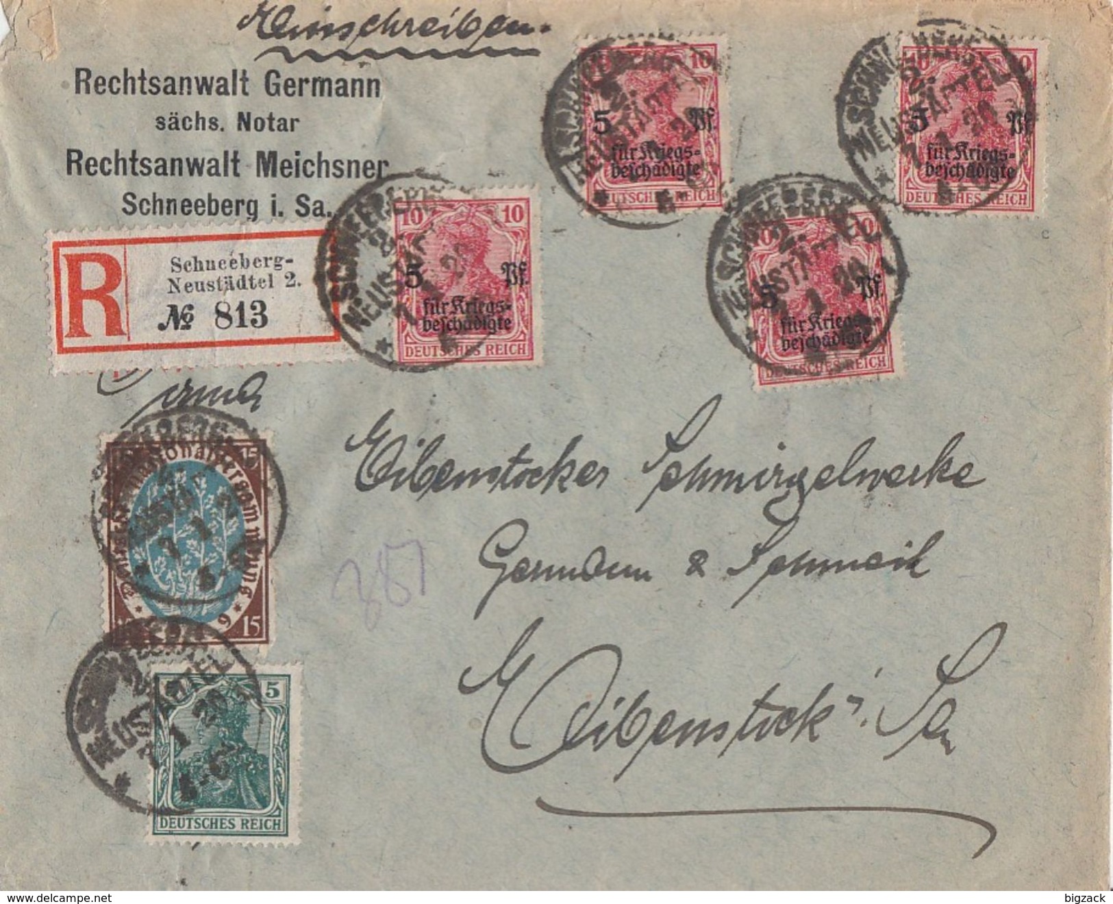 DR R-Brief Mif Minr.85II,108, 4x 105c Schneeberg-Neustädtel 7.1.20 Geprüft - Covers & Documents