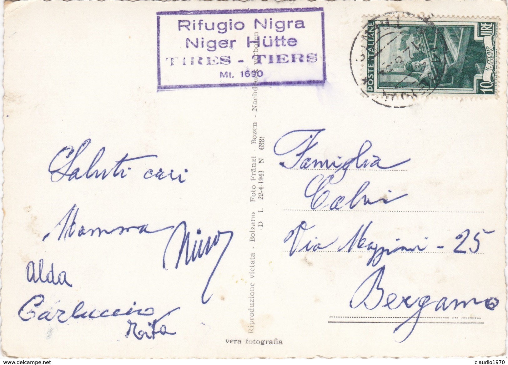 CARTOLINA - POSTCARD - TRENTO - RIFUGIO NIGRA M. 1690 - SCHUTZHUS AM NIGER MIT. ROSENGARTEN 2981 M. - Trento