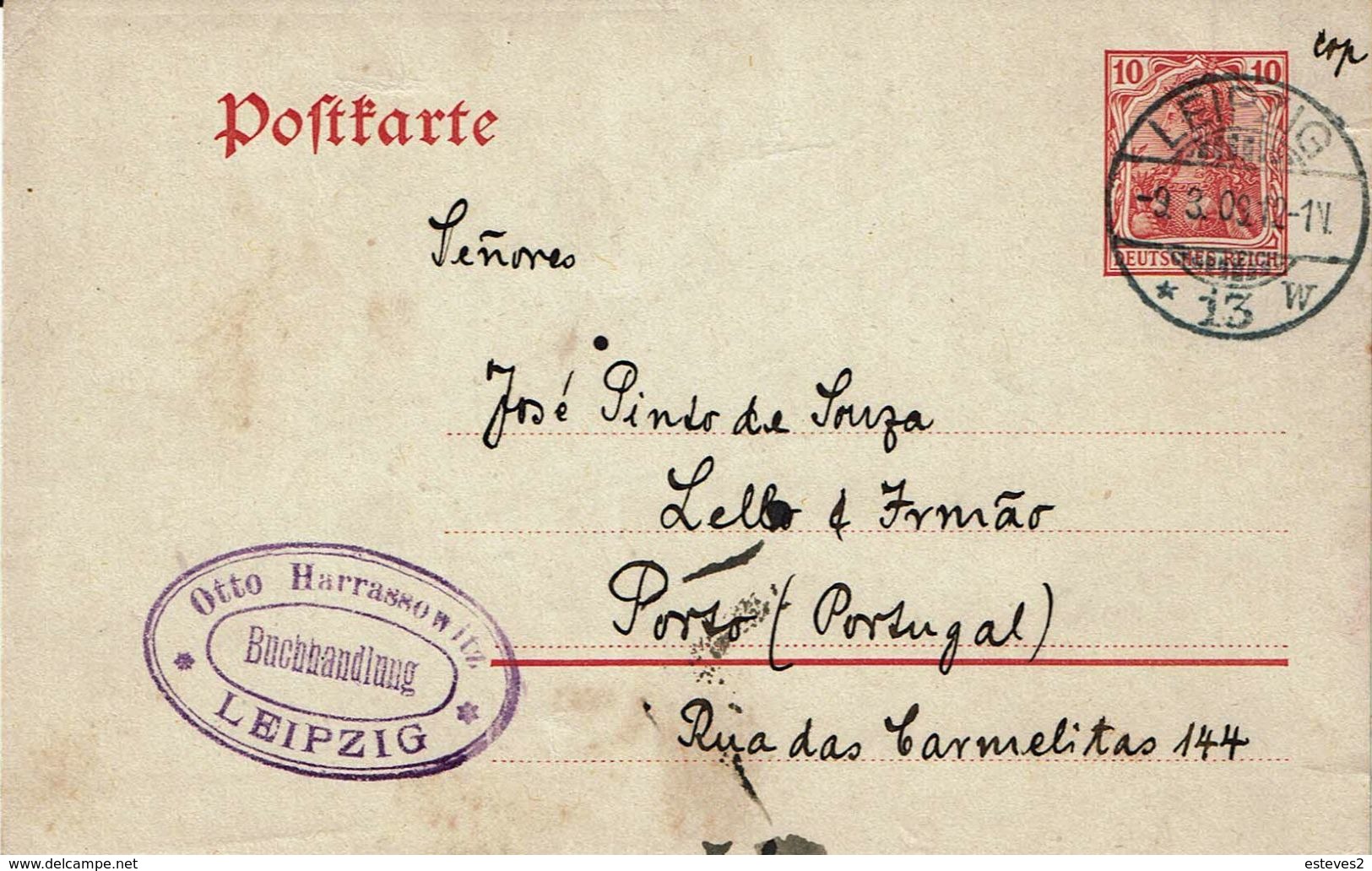 Germany , 1909 , Deutsches Reich ,  Stationery , Germania , Postkarte , Leipzig , Porto Portugal - Postkarten