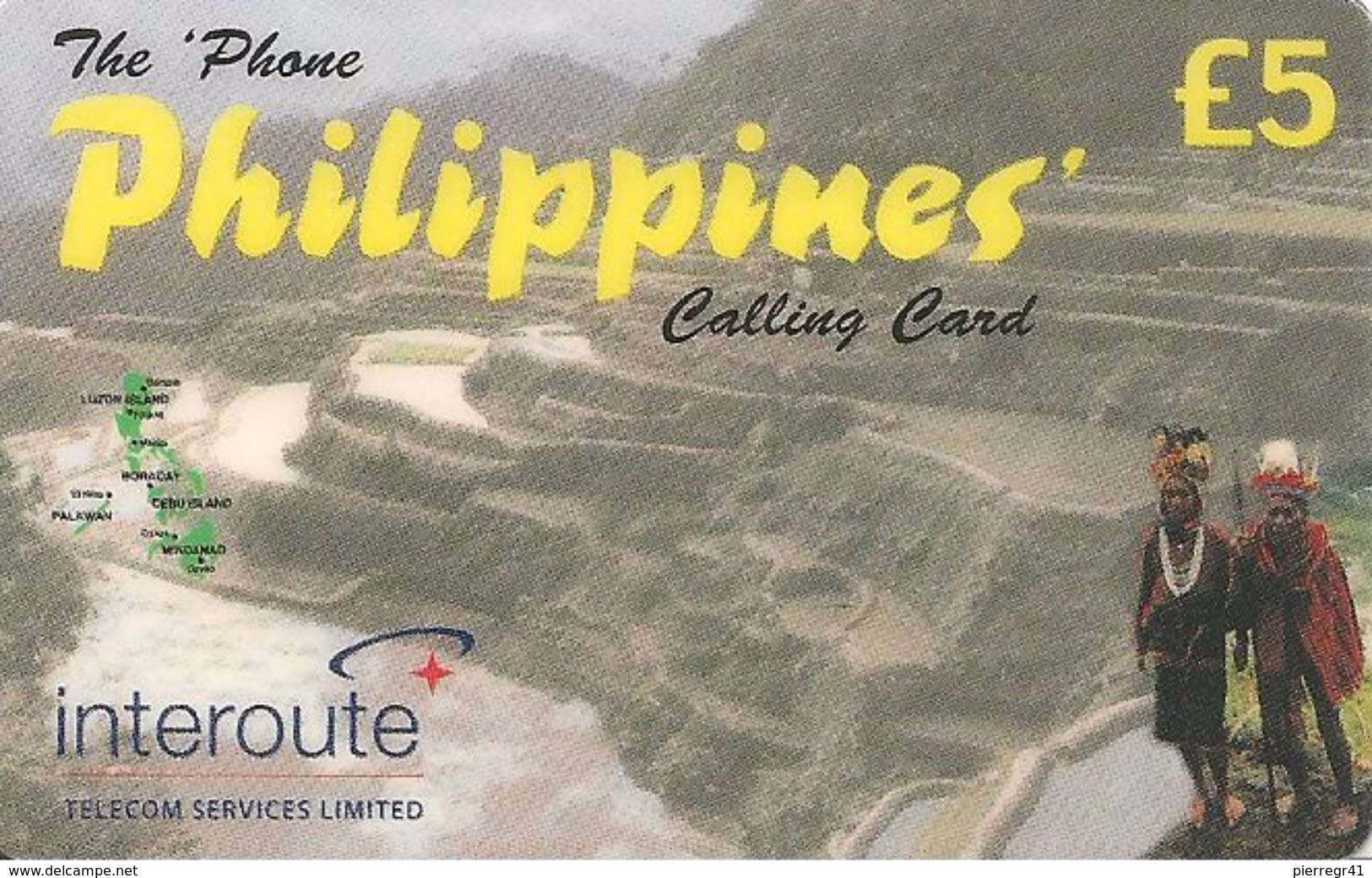 CARTE+PREPAYEE-INTEROUTE-5£-THEPHONE PHILIPPINES En Jaune-PAYSAGES-TB E-RARE - Autres & Non Classés