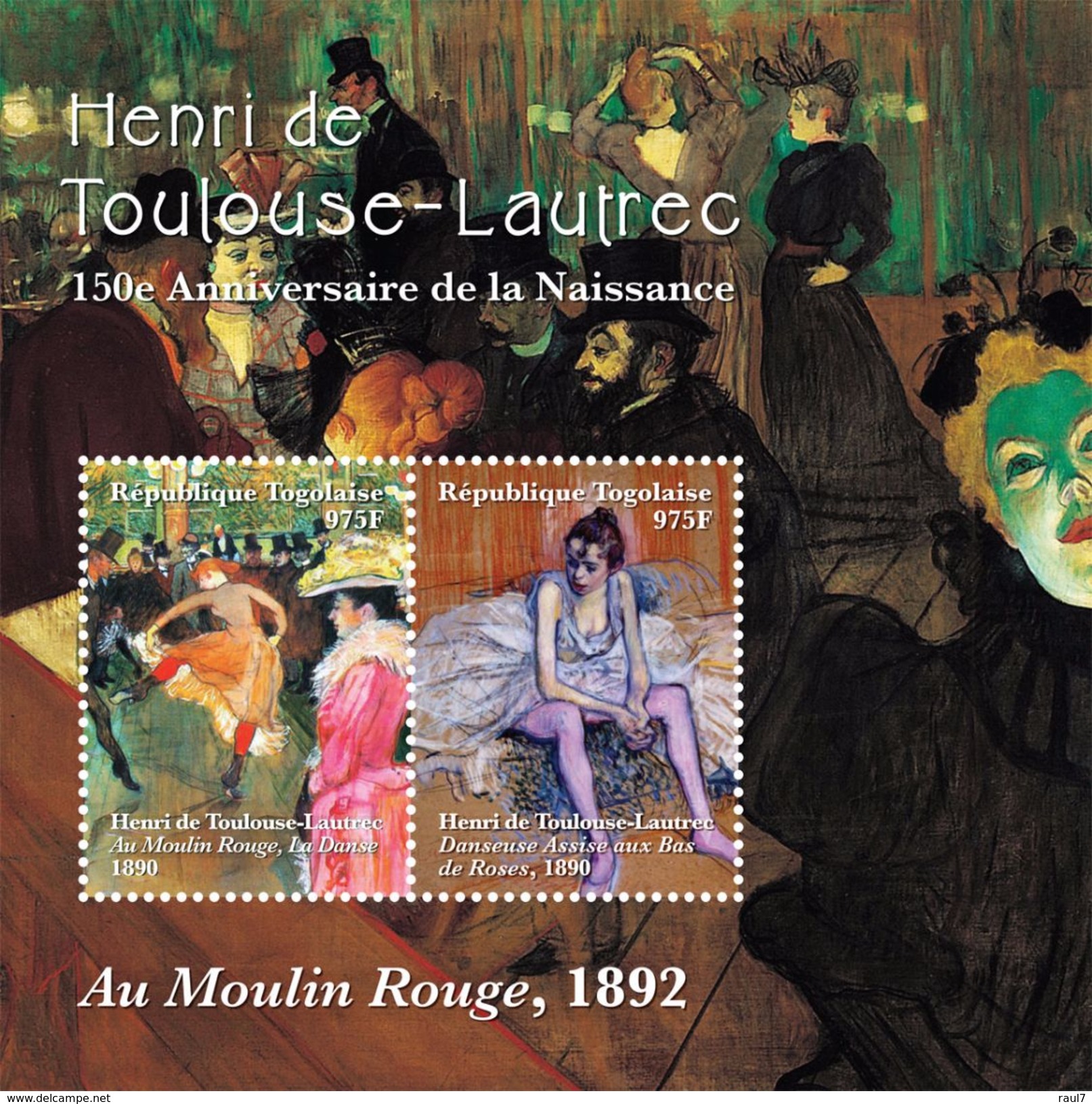 TOGO 2014 - Art, Tableaux, œuvres De Henri Toulouse-Lautrec - Feuillet 2 Val Neuf // Mnh - Togo (1960-...)