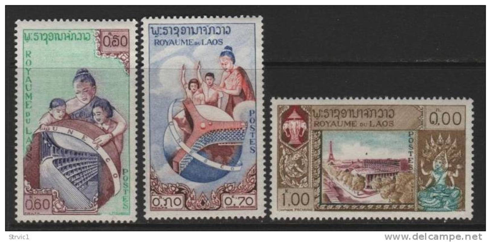 Laos, Scott # 49-51 MNH Part Set  UNESCO,1958 - Laos