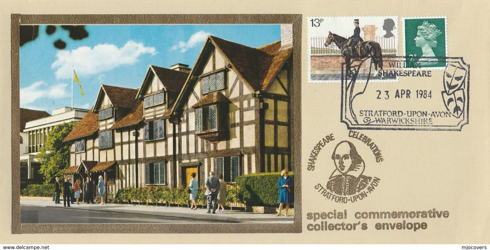 1984 SHAKESPEARE CELEBRATIONS COVER Illus OLD HOUSES STRATFORD UPON AVON Stamps Event GB Theatre - Writers