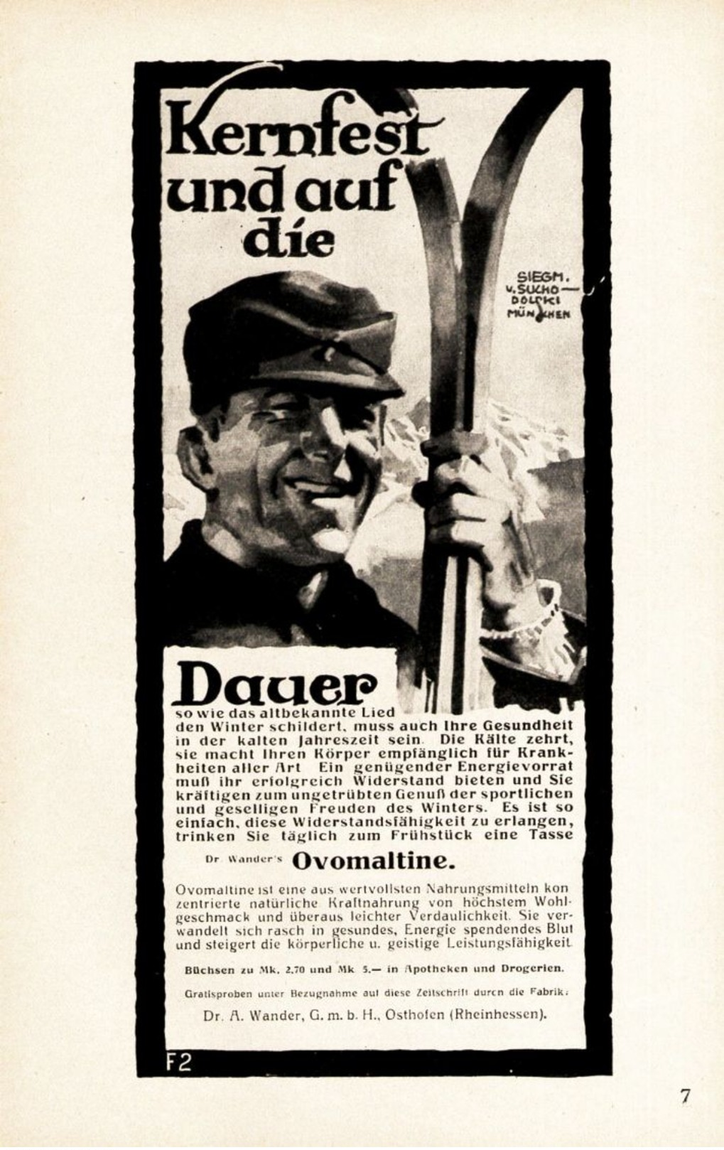 Original-Werbung/ Anzeige 1928 - DR.WANDER'S OVOMALTINE - OSTHOFEN / MOTIV SKI - Ca. 130 X 200 Mm - Werbung