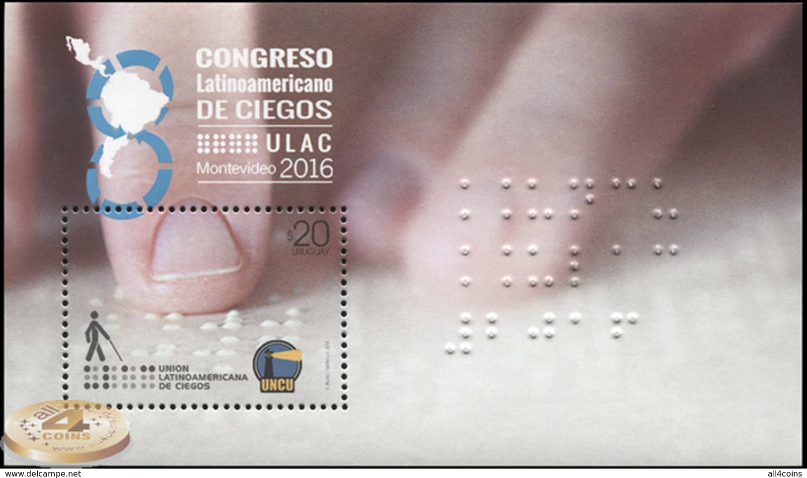 Uruguay. 2016. The 8th Latin American Congress Of The Blind  (MNH OG **) Souvenir Sheet - Uruguay