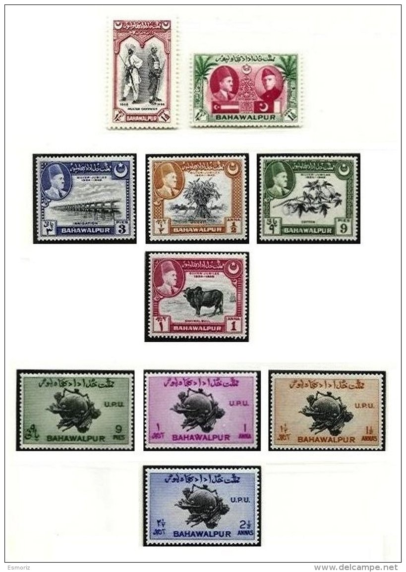 INDIAN STATES, Bahawalpur, Yv 16/21, 26/29; SG 33/34, 39/46, ** MNH, F/VF - Bahawalpur