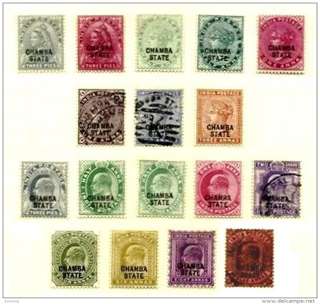 INDIAN STATES, Chamba, Yv 1/7 Disc., 21/29 Disc., */o M/U, F/VF, Cat. &euro; 24 - Chamba