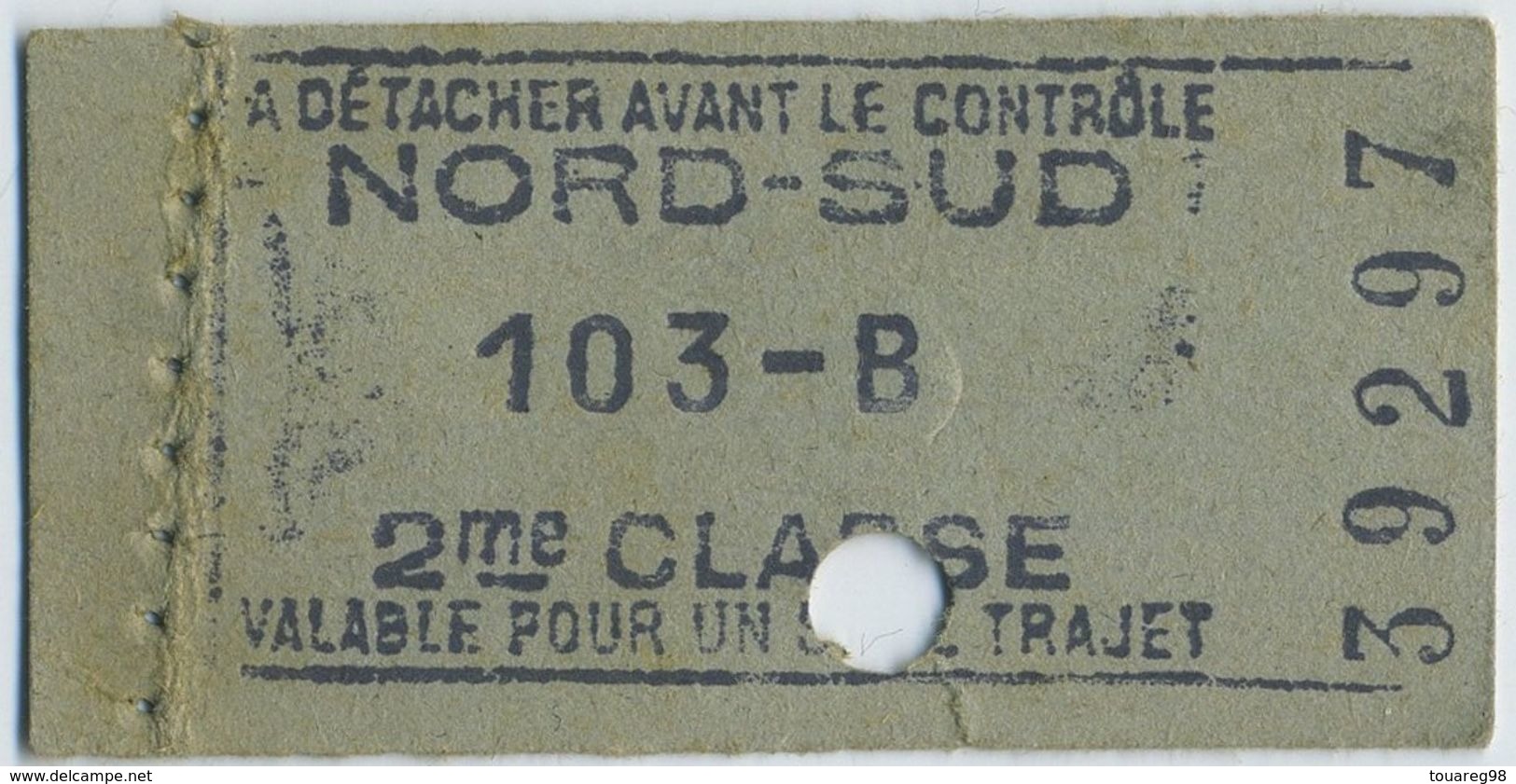 Métro De Paris. Ticket De 2ème Classe Nord-Sud Berlier-Janicot 103-B Valable Pour Un Seul Trajet . - Europa