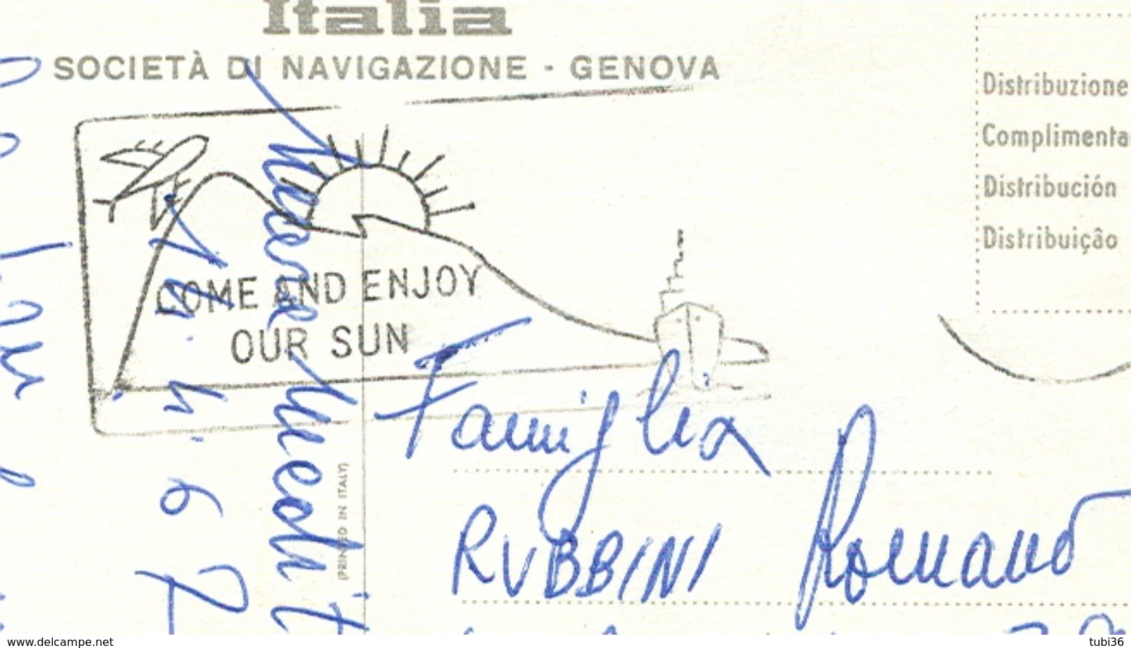 Italia Societa Di Navigazione - Genova - Nave T/n Michelangelo E Raffaello,  COLORI, VIAGGIATA  1967, - Altri & Non Classificati