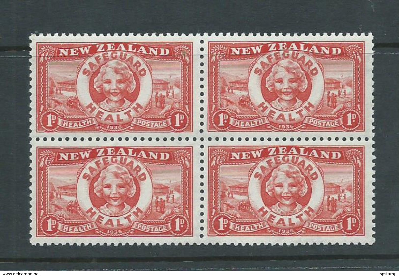 New Zealand 1936 Health Charity Issue Safeguard Health MNH Block Of 4 , 1 Stamp With Gum Crease - Other & Unclassified