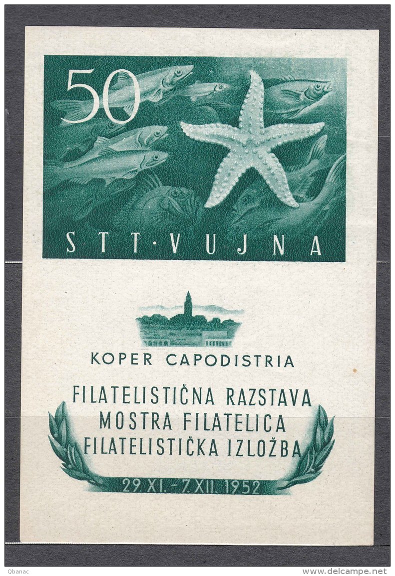 Italy Yugoslavia Trieste Zone B 1952 Seastar And Fish Sassone#3 Mi#Block 2 Mint Never Hinged - Neufs