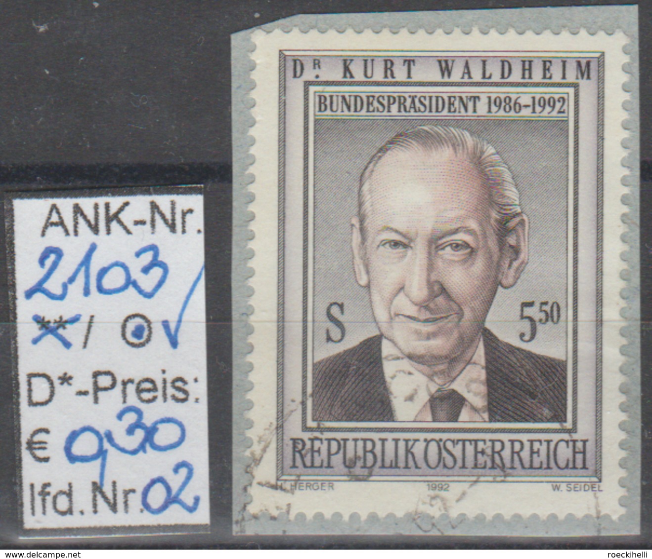 22.6.1992 -  SM  "Bundespräsident Dr. Kurt Waldheim"  -   O  Gestempelt  -  Siehe Scan  (2103o 01-02) - Gebruikt