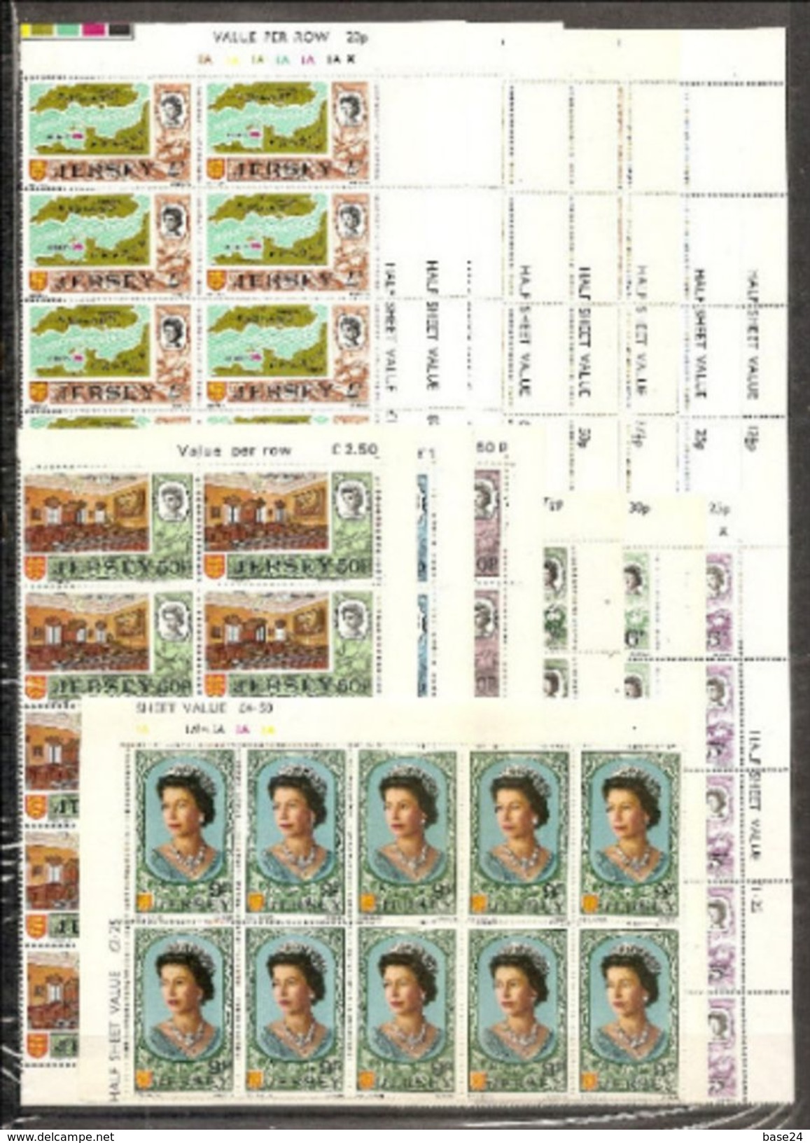 1970 Jersey  DEFINITIVA DECIMALE  Definitives Decimal 10 Serie Di 15v. MNH** (28/42) In Blocco Block - Jersey