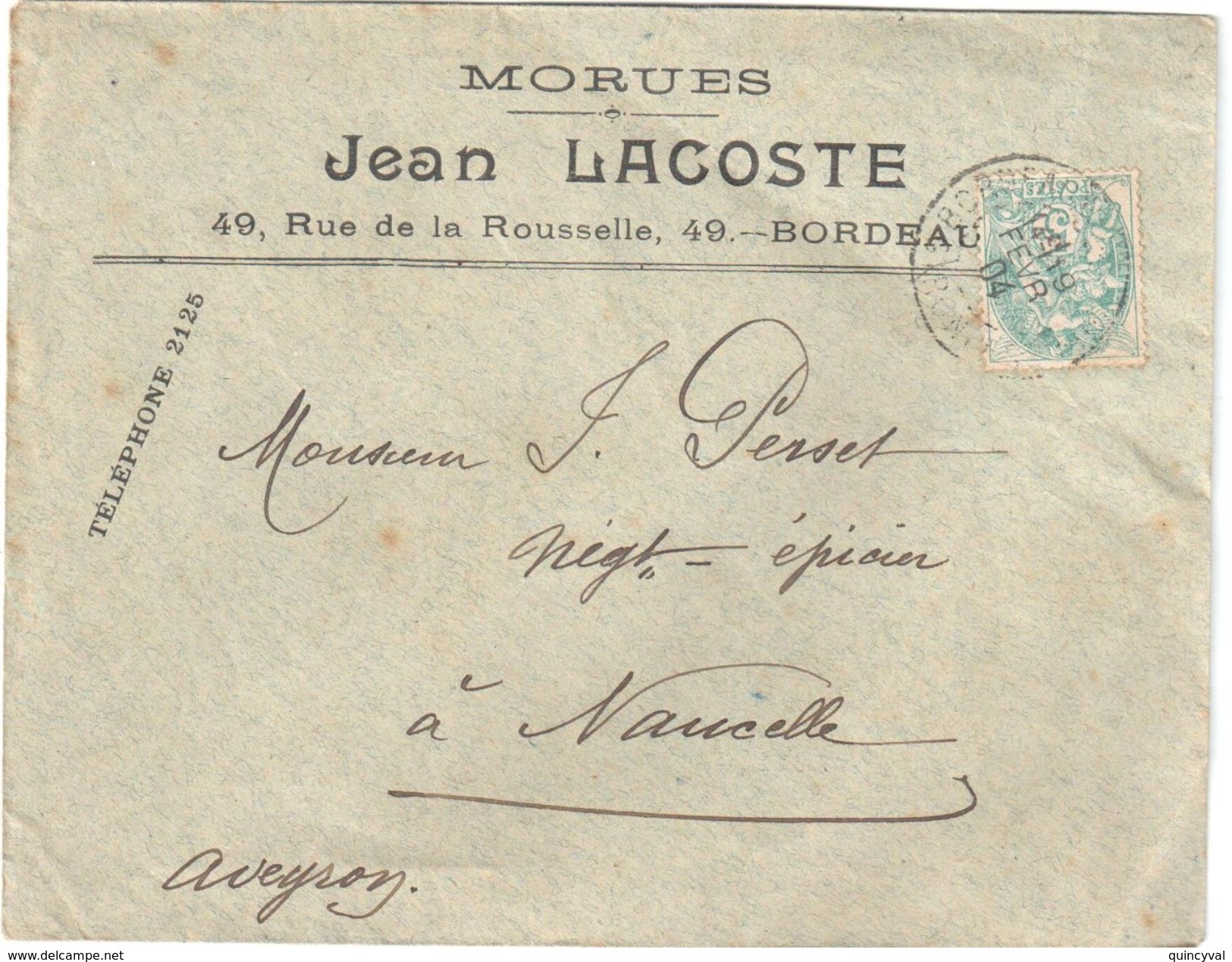 4244 BORDEAUX Gironde Tarif Imprimé Lettre Entête Jean LACOSTE Morues 5c Blanc Yv 111 Ob 1904 - Covers & Documents