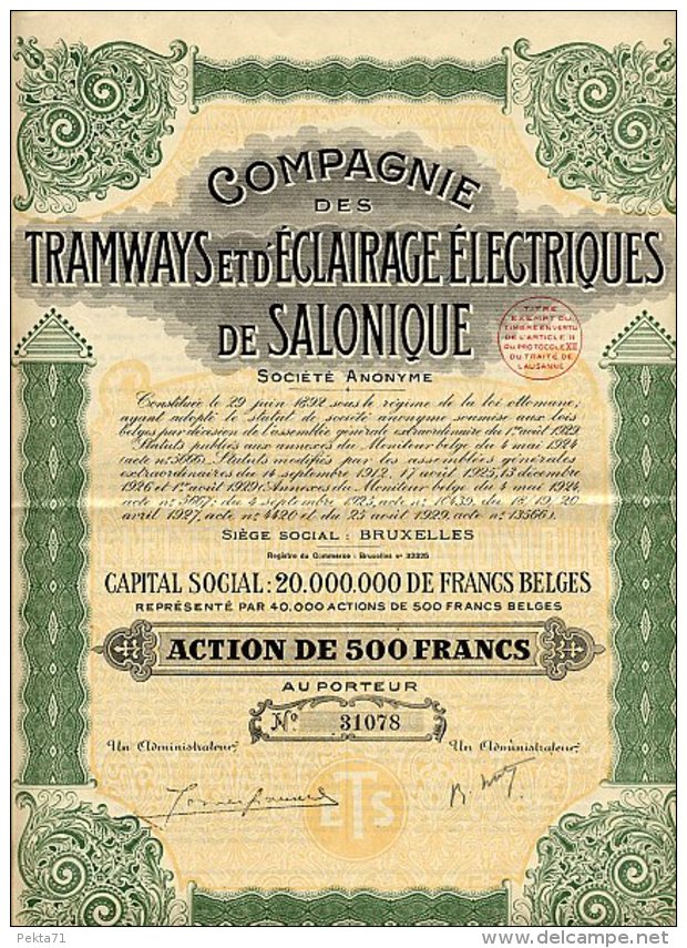 COMPAGNIE DES TRAMWAYS ET D'ECLAIRAGE ELECTRIQUES DE SALONIQUE - Railway & Tramway
