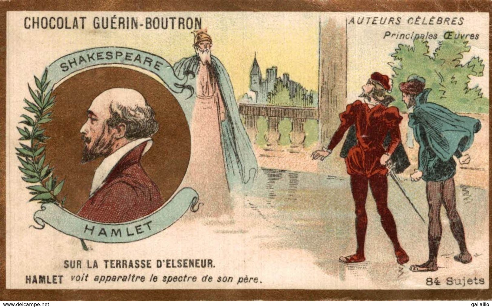 CHROMO CHOCOLAT GUERIN BOUTRON AUTEURS CELEBRES SHAKESPEARE HAMLET LITHO CHAMPENOIS - Guerin Boutron