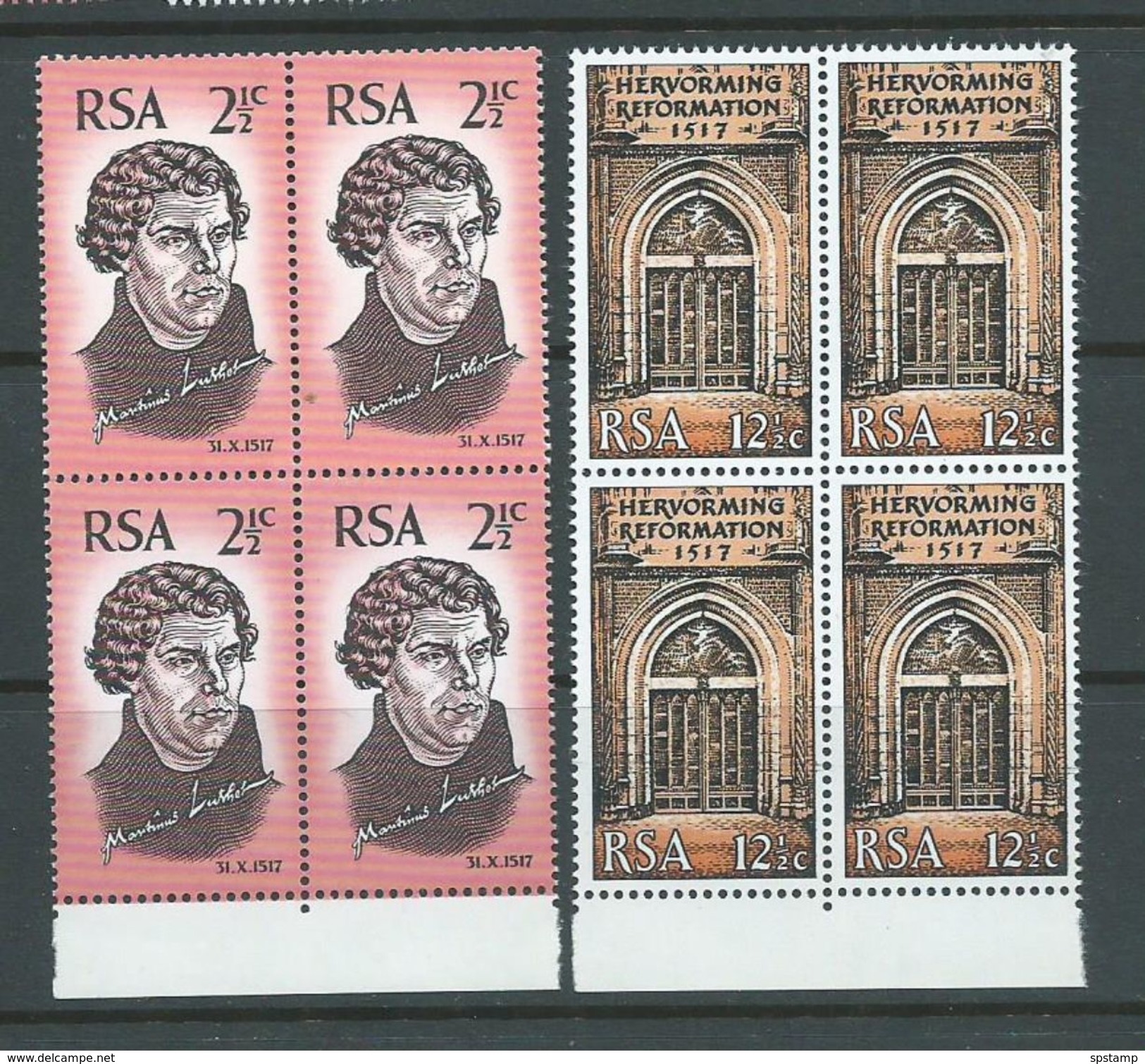 South Africa 1967 Luther Reformation Set Of 2 MNH Blocks Of 4 - Unused Stamps