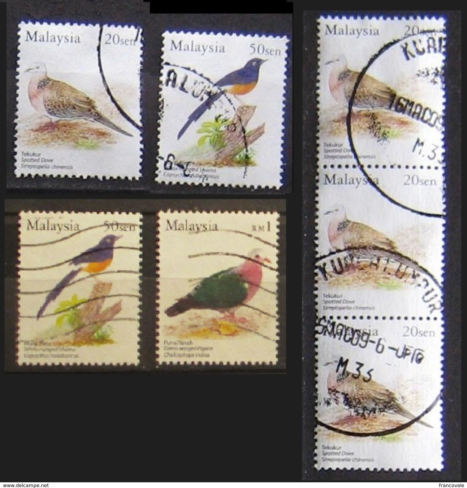 Malesia Malaysia 2005 Birds Lot 7 Stamps  Tekukur Single And 3 Piece Sen - Murai Batu - Punai Tanah - Malesia (1964-...)