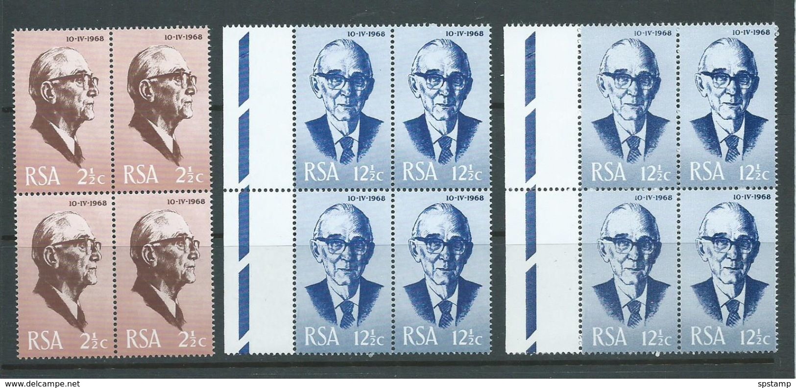 South Africa 1968 President Fouche Set 2 + Extra 12.5c Tete Beche Watermark Blocks MNH , One With Pencil Annotation - Ungebraucht