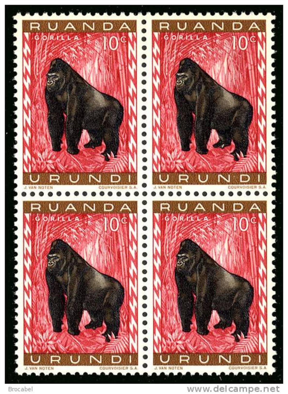 Ruanda 0205**x4 -  10c Gorille  MNH - Neufs
