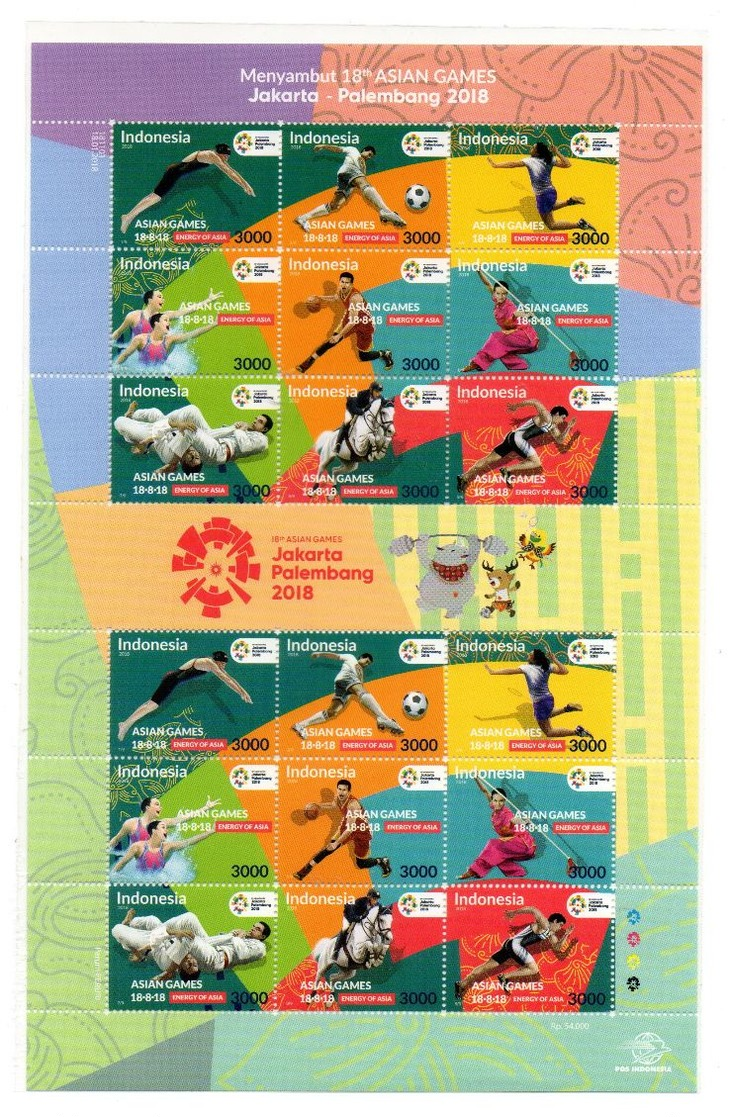 INDONESIA 2018-1 ASIAN GAMES SPORTS SHEETLET STAMPS MNH - Indonésie