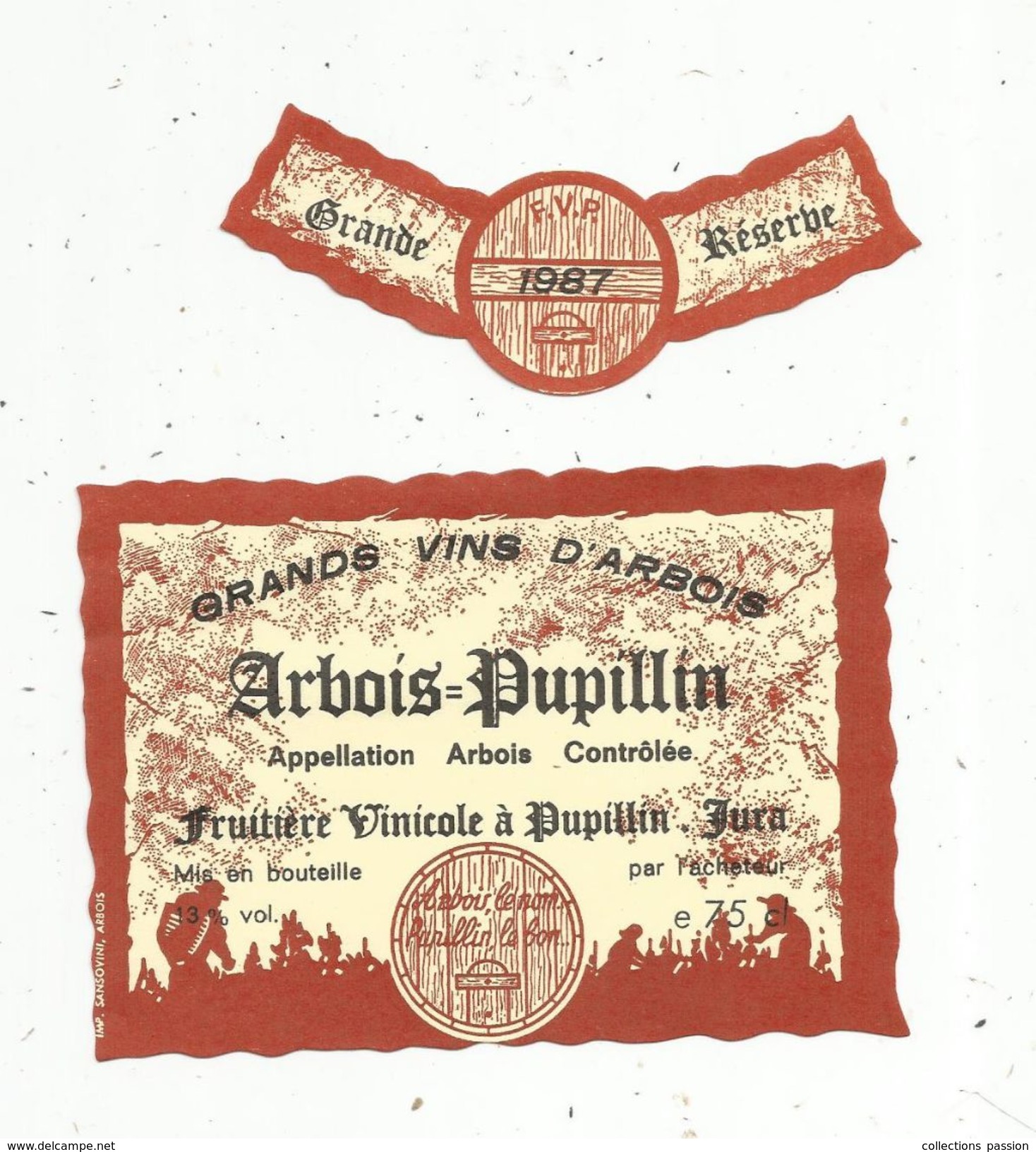 2 étiquettes , Grands Vins D'ARBOIS PUPILLIN ,1987 , Grande Reserve - White Wines