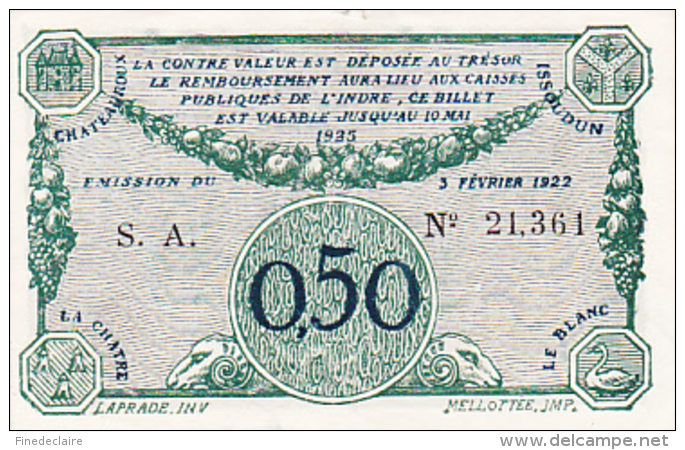 Billet Chambre De Commerce De Chateauroux Et De L'Indre - 50 Centimes - 5 Février 1922 - Filigrane Abeilles - Chambre De Commerce