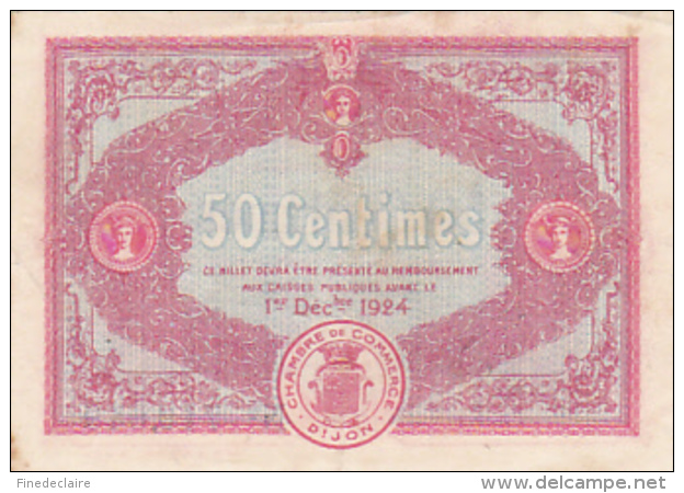 Billet Chambre De Commerce De Dijon - 50 Centimes - 1er Décembre 1919 - 4° Série - Sans Filigrane - Chambre De Commerce