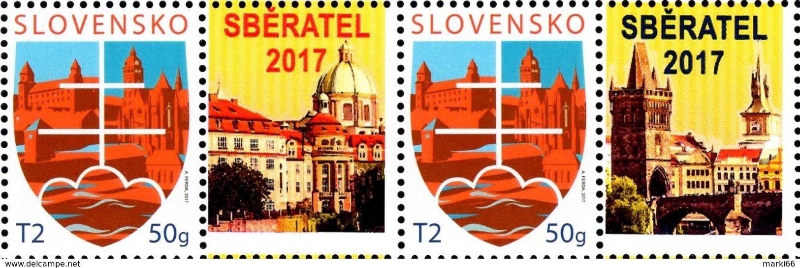 Slovakia - 2017 - State Motif - Sberatel Collectors Fair In Prague - Mint Stamp Pair With Personalized Coupons - Unused Stamps