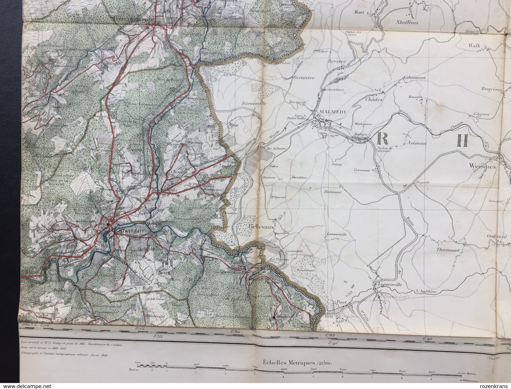 Topografische en militaire kaart STAFKAART 1906 Stavelot Francorchamps Sart Francheville Baraque Michel malmedy Botrange