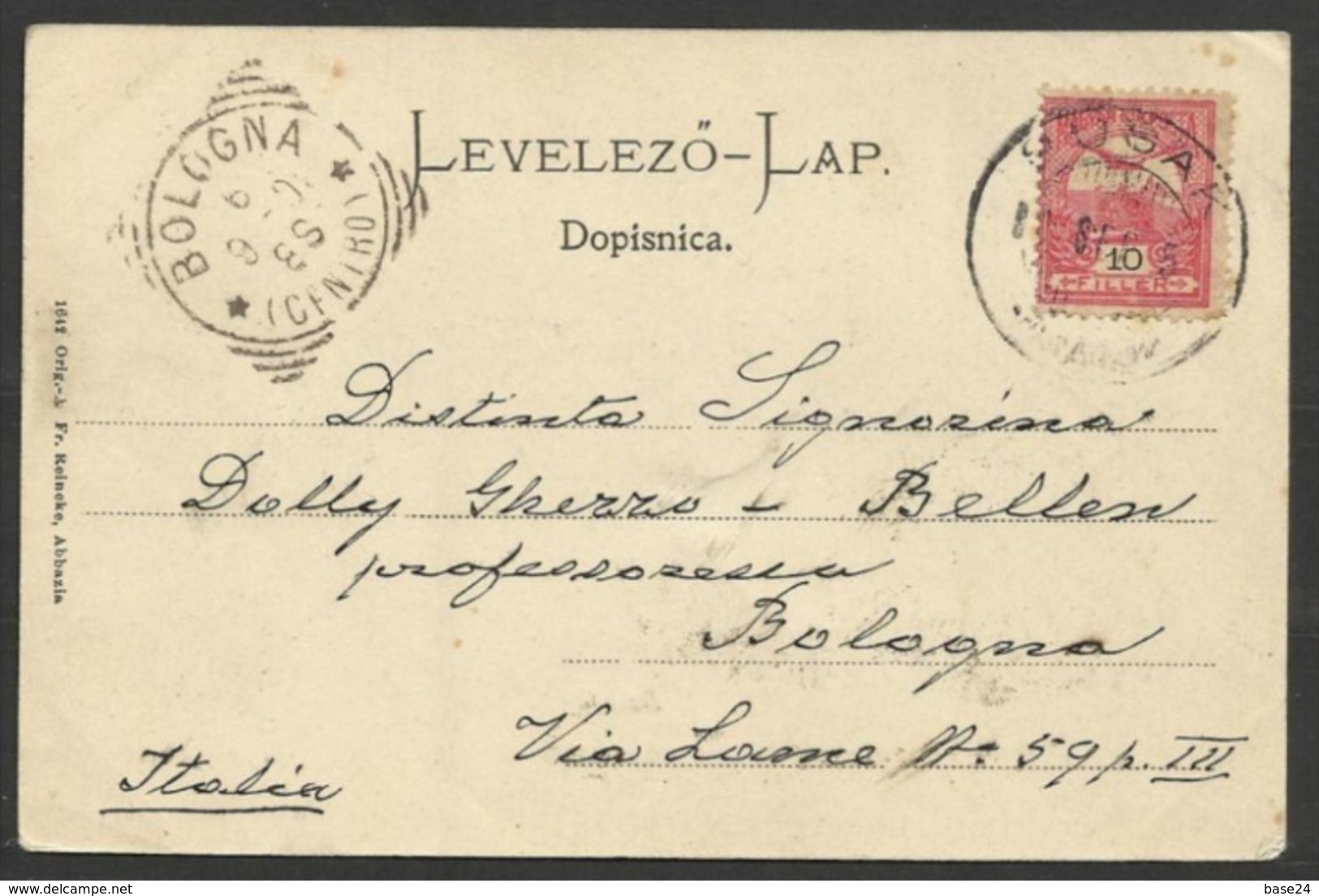 1900/04 Ungheria Hungary SUSSAK Cartolina Affr.10 Fi.rosso 'Aquila' Viaggiata Bologna - Marcophilie