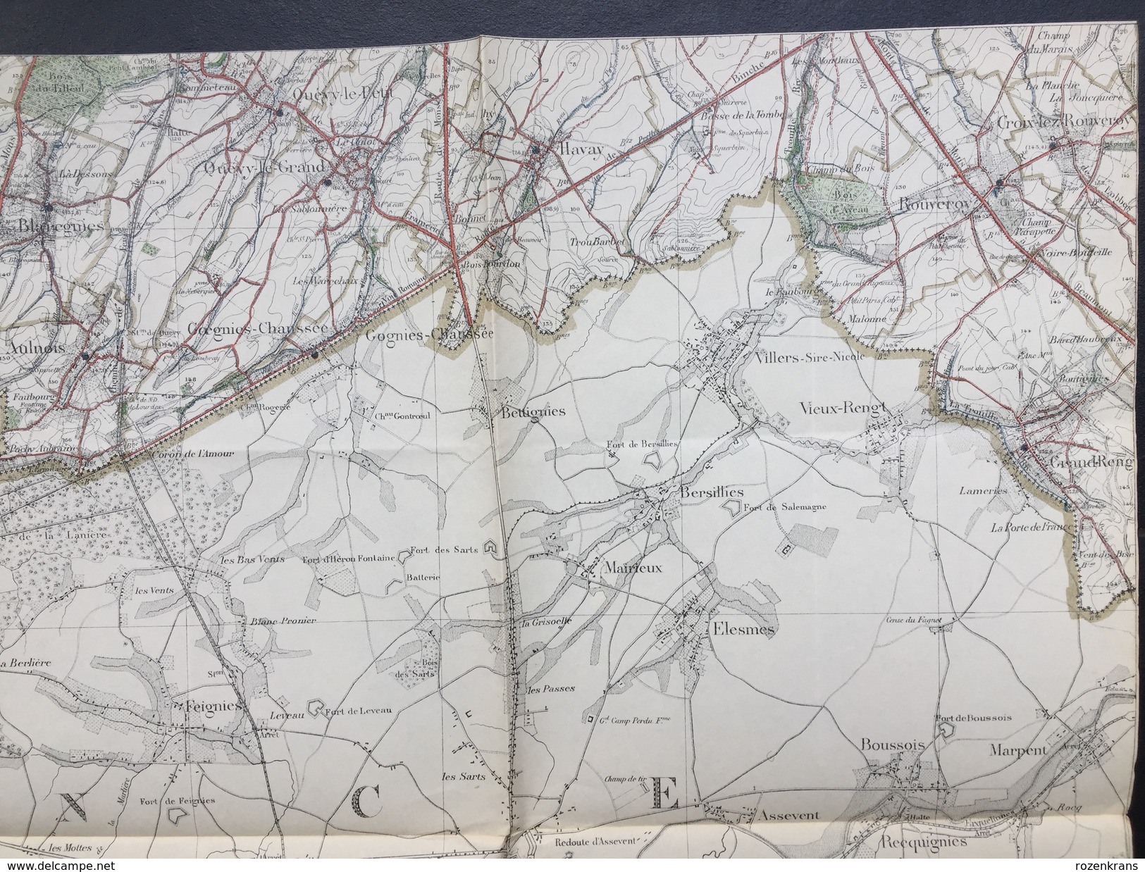Topografische En Militaire Kaart STAFKAART 1908 Roisin Erquennes Aulnois Grand Reng Maubeuge Bavay Le Qusnoy Dour - Cartes Topographiques