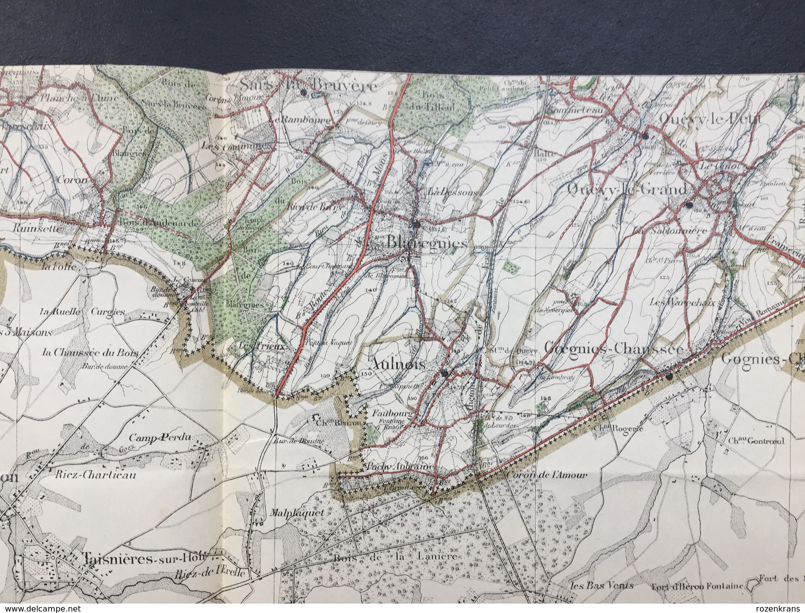 Topografische En Militaire Kaart STAFKAART 1908 Roisin Erquennes Aulnois Grand Reng Maubeuge Bavay Le Qusnoy Dour - Cartes Topographiques