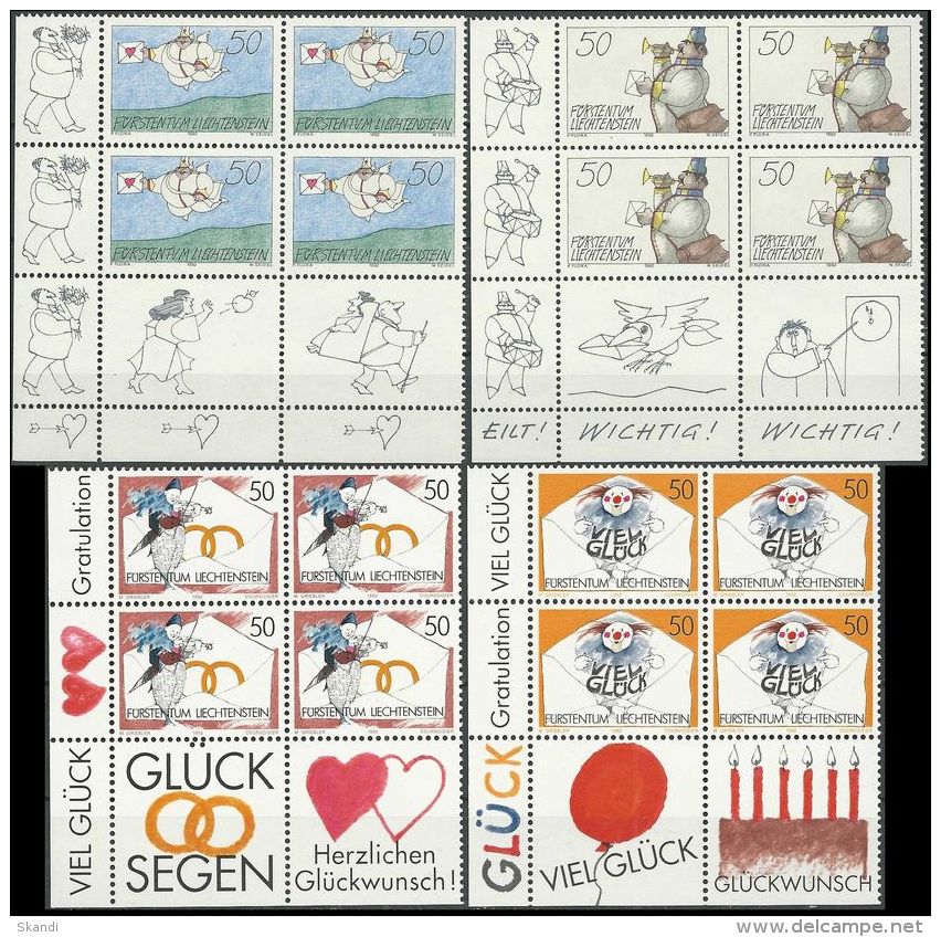 LIECHTENSTEIN 1992 Mi-Nr. 1041/44 Eckrandviererblocks ** MNH - Nuovi