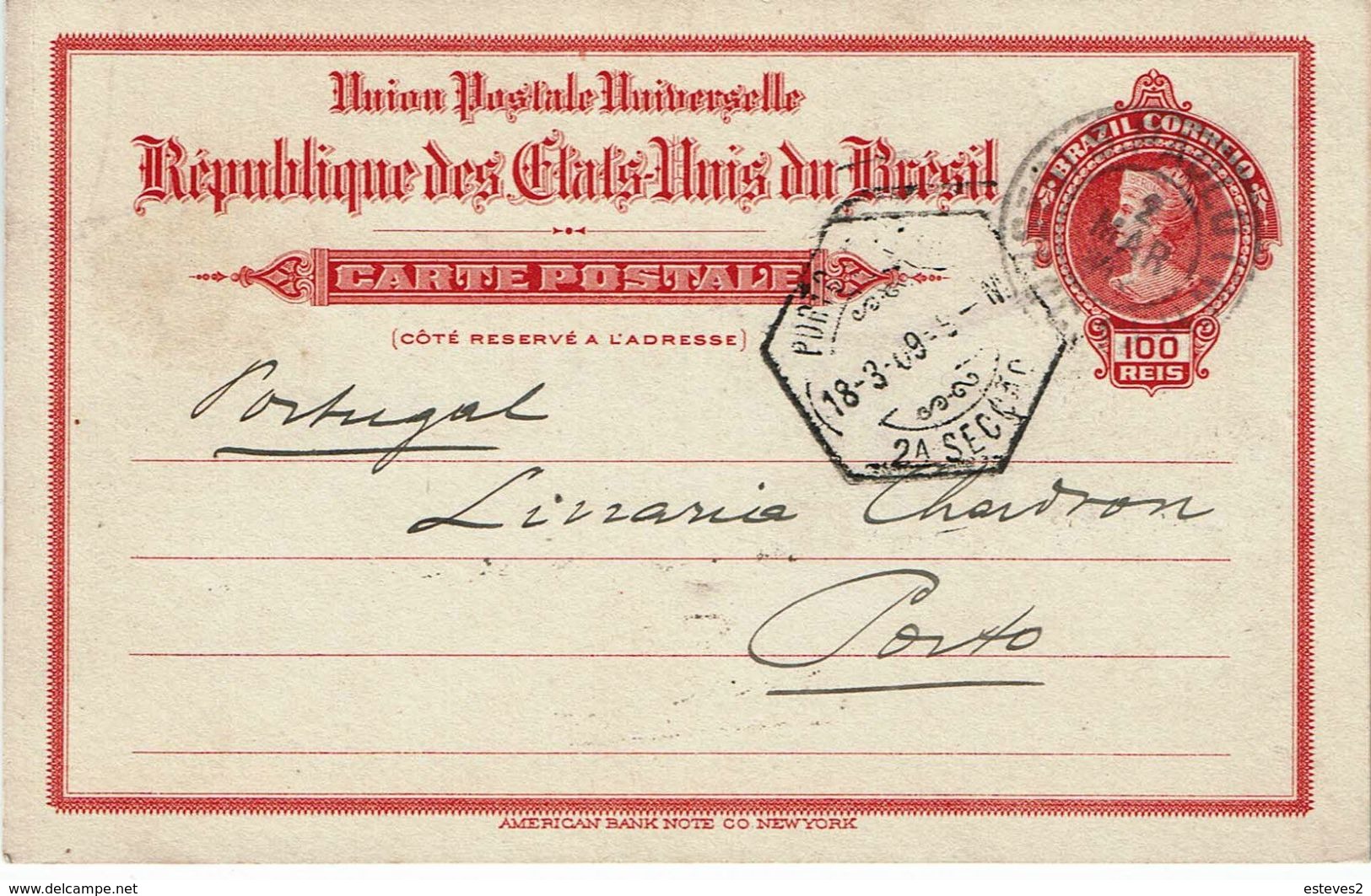Brazil , Bresil , Brasil , 1909 , Stationery , Entier ,  S. Paulo And Porto Postmarks - Postal Stationery