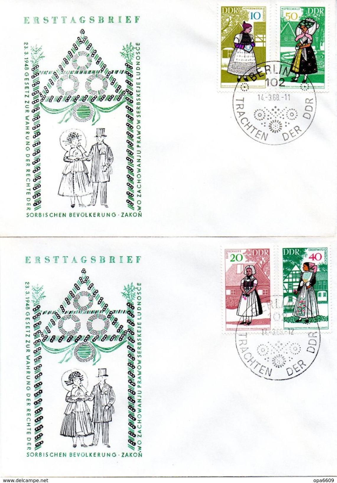 DDR 2 Schmuck-FDC  Mi 1353/56 "Volkstrachten (III)", ESSt BERLIN 14.3.1968 - Sonstige & Ohne Zuordnung