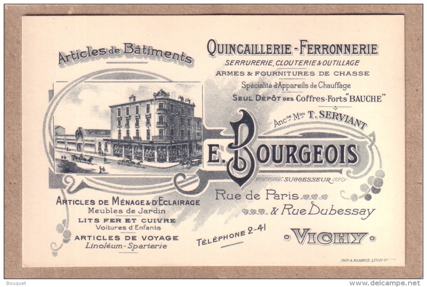 ALLIER - CARTE DE VISITE - VICHY - ARTICLES DE BÂTIMENTS - QUINCAILLERIE FERONNERIE - E. BOURGEOIS - Visitekaartjes