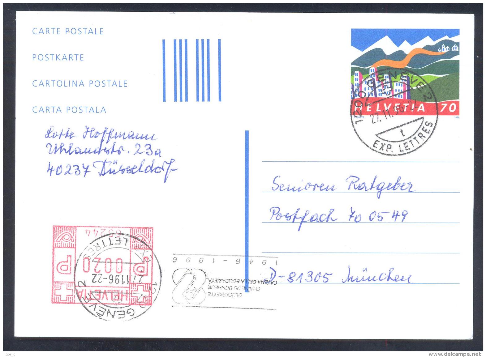 Switzerland Suisse Schweiz 1996 Postal Stationery Card Architecture Church; Mountains Tourism; Glucks Kette Solidarity - Ganzsachen