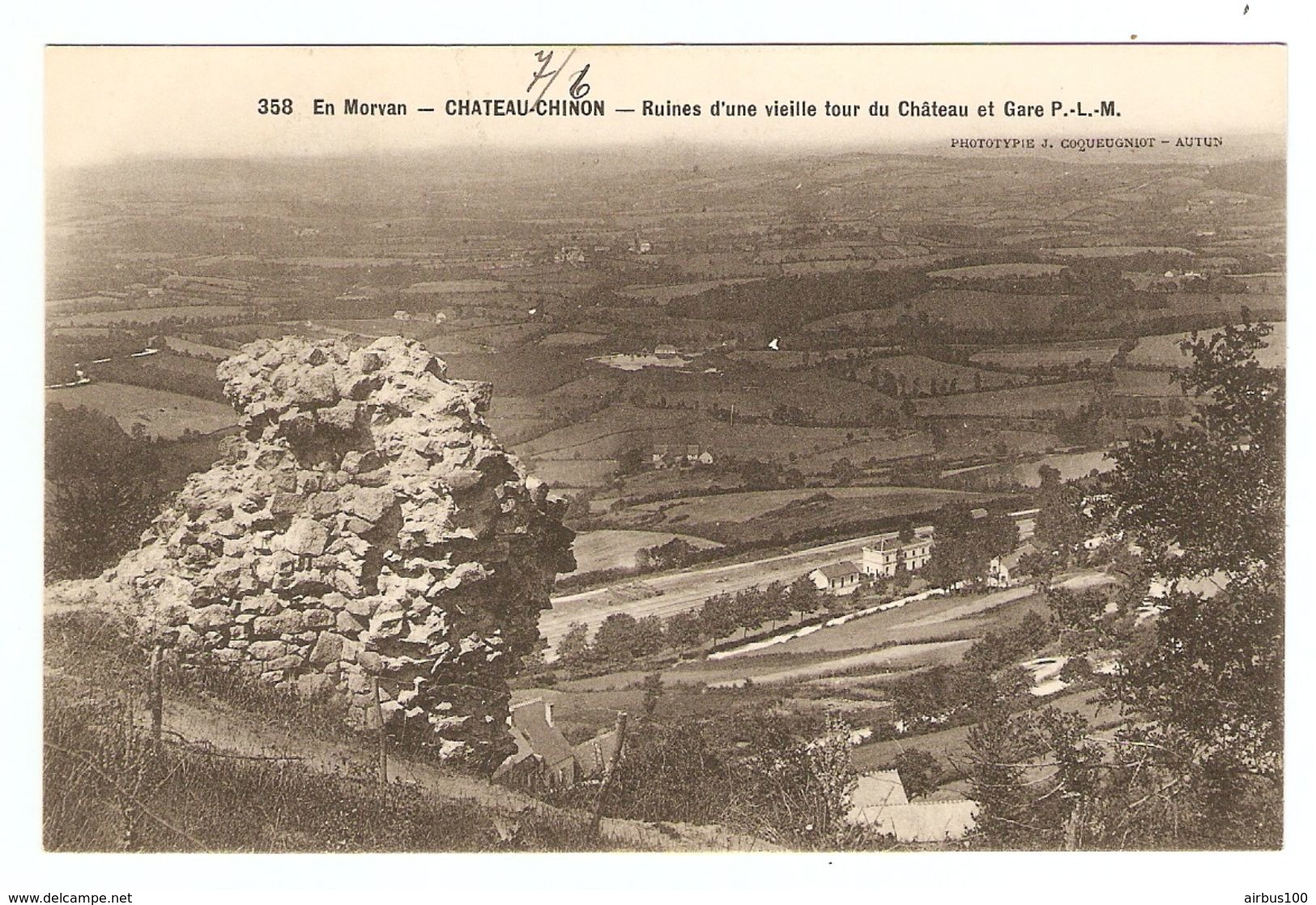 58 - EN MORVAN CHATEAU CHINON  RUINES D'UNE VIEILLE TOUR DU CHATEAU ET GARE PLM P.L.M. - Éd. COQUEUGNIOT AUTUN - - Chateau Chinon