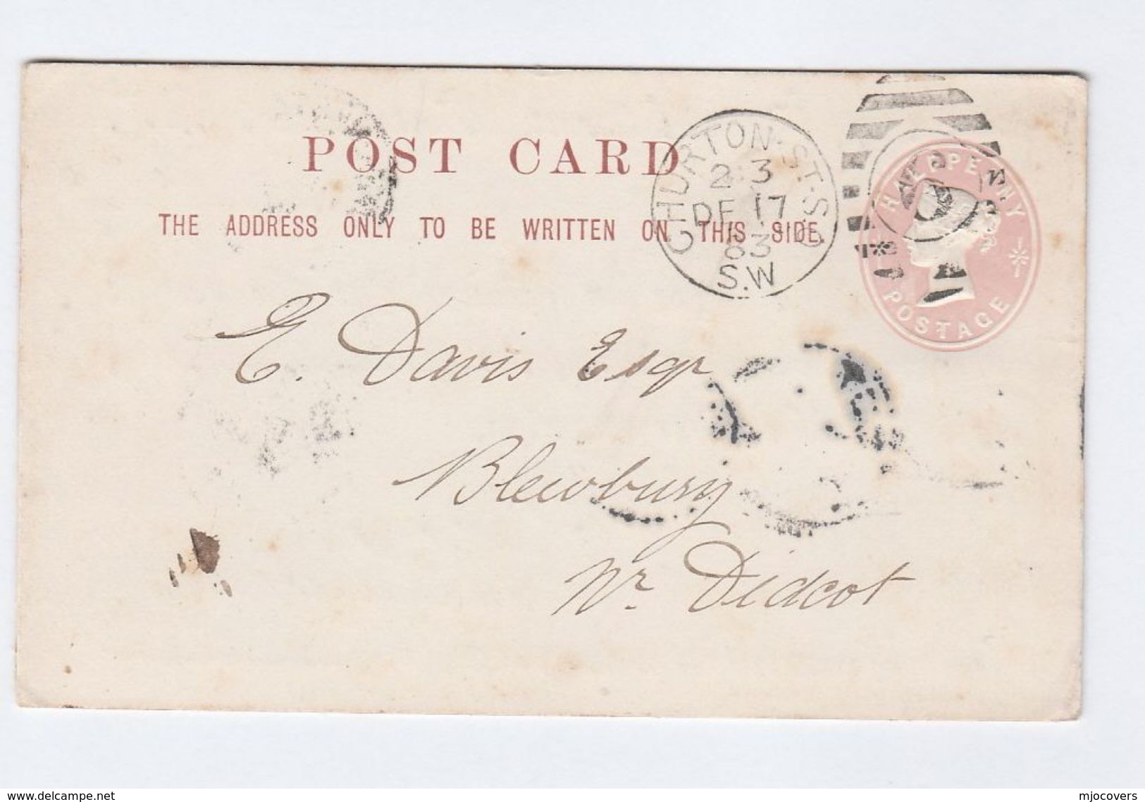 1883 GB QV Churton St SO SW Duplex 6 Pmk POSTAL STATIONERY CARD Westminster To Blewbury Nr Didcot Cover Stamps - Stamped Stationery, Airletters & Aerogrammes