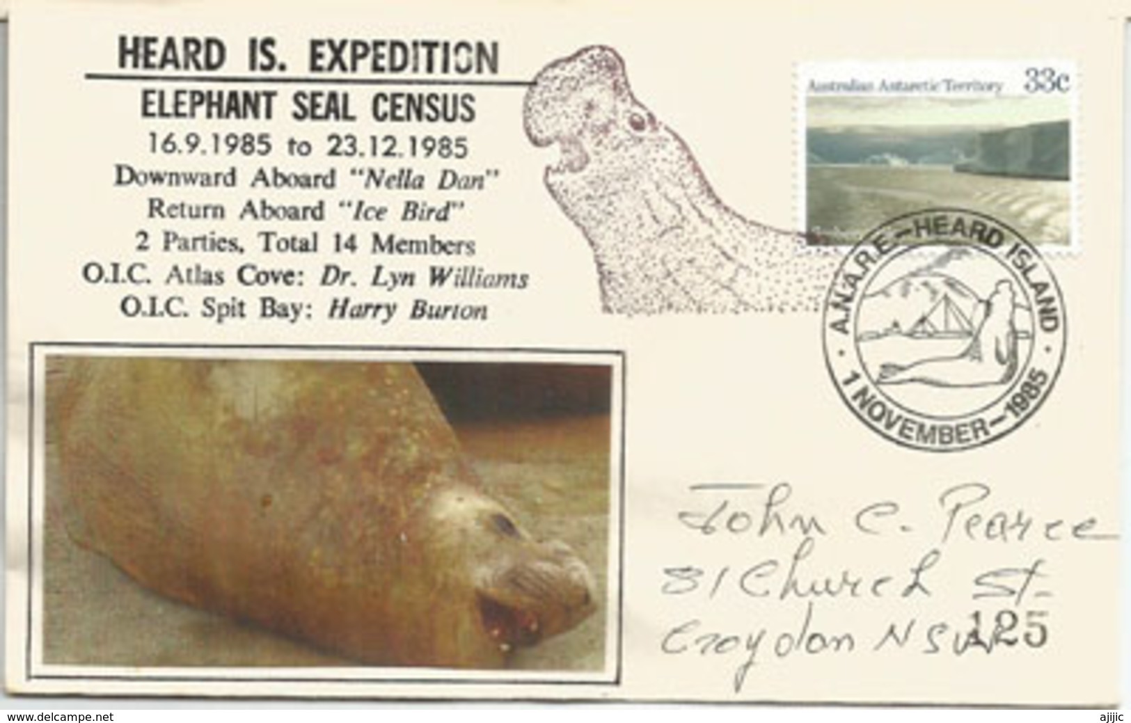 Heard Island Expedition 1985 (Elephant Seal Census), With German Ship MV Icebird (Hamburg), Addressed To Australia - Covers & Documents