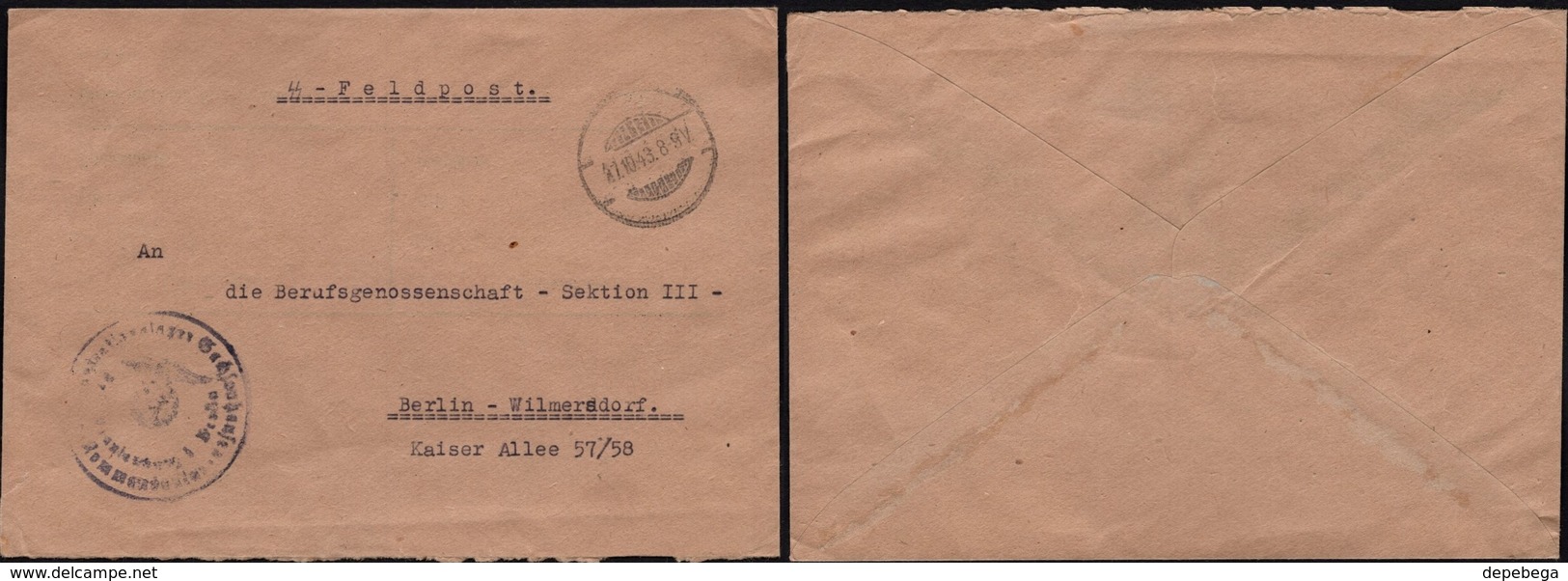 Germany - WWII, SS FELDPOST Cover. Blind Postmark To BERLIN Wimersdorf 17.10.1943. - Lettres & Documents