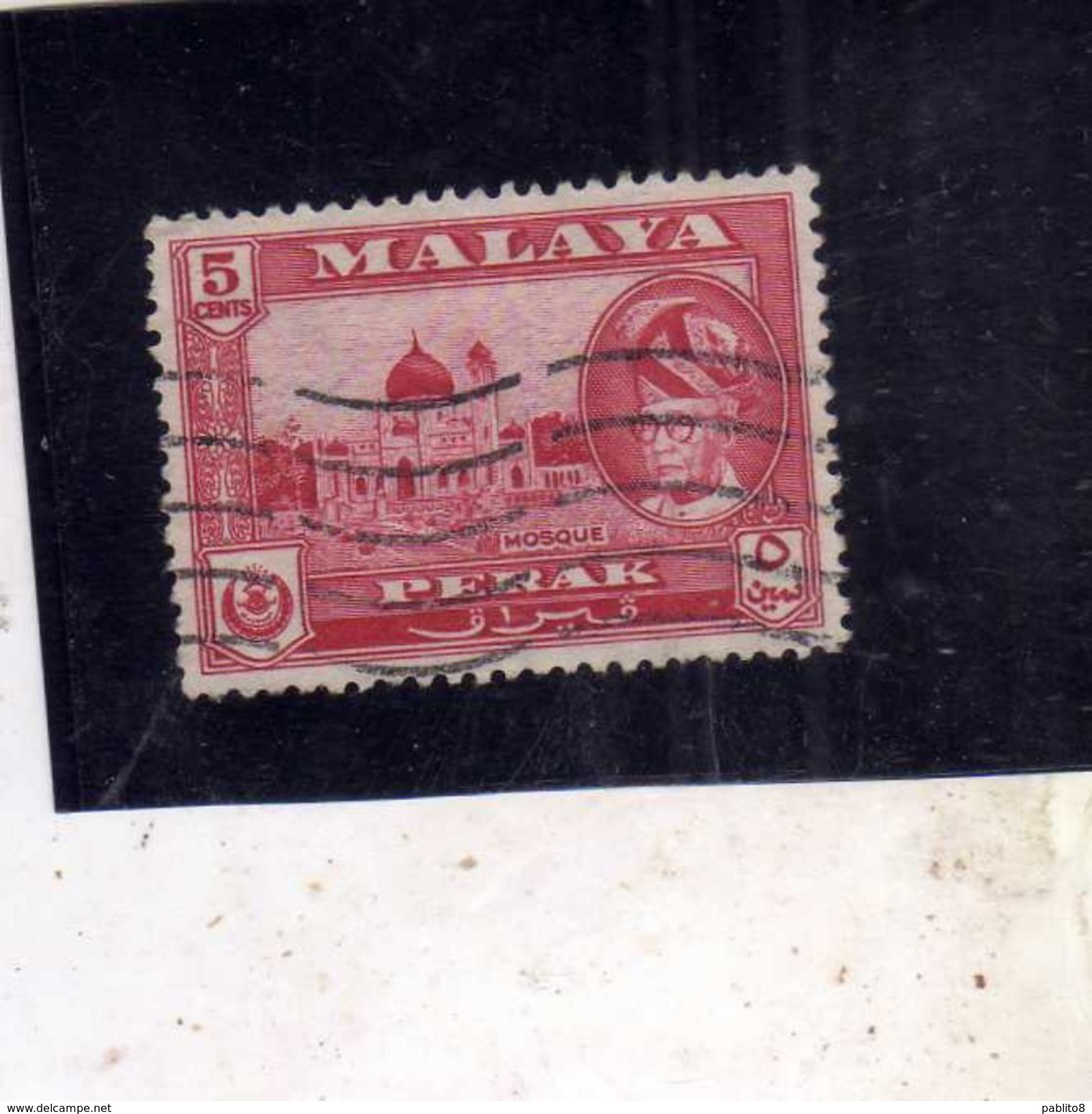 MALAYA MALAISIE MALESIA JOHORE 1960 SULTAN ISMIAL SULTANO MOSQUE MOSCHEA CENT. 5c USATO USED OBLITERE' - Johore