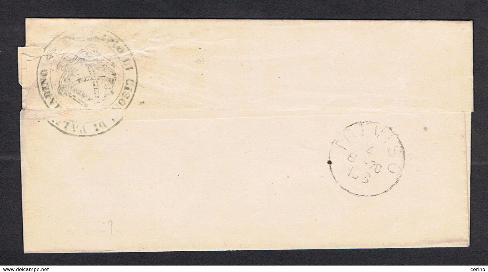 REGNO: 1878  VITT. EM. II° -  10 C. AZZURRO ( 27)  -  ANN. A  SBARRE  DI  FOLLINA  2590 + DOPPIO  CERCHIO  PER  TREVISO - Marcophilie