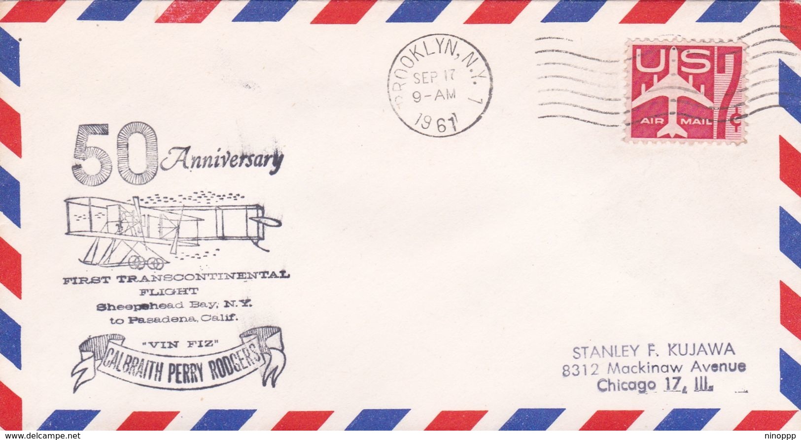 United States 1961 50th Anniversary First Transcontinental Flight, Brooklyn, Souvenir Cover - Covers & Documents